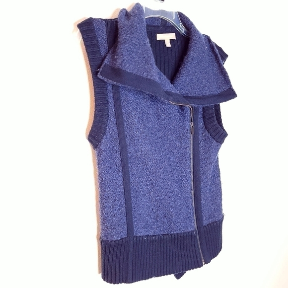 Banana Republic Cardigan Vest Women's Small Merino Wool Asymmetrical Zipper - Picture 4 of 13